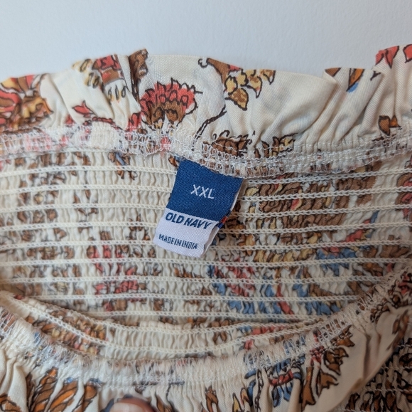 NWT White Tan Floral Sleeveless Smocked Babydoll Tank Top Women's XXL Cotton - Picture 6 of 10